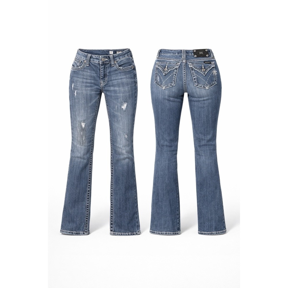 Buckle Miss Me Jean low rise skinny WOMEN 27 DISTRESSED THICK STITCH WHISKERING